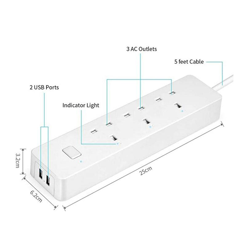 Wink WiFi Smart Power Strip 3-Way with 2 USB, UK, App and Voice Control, 15A