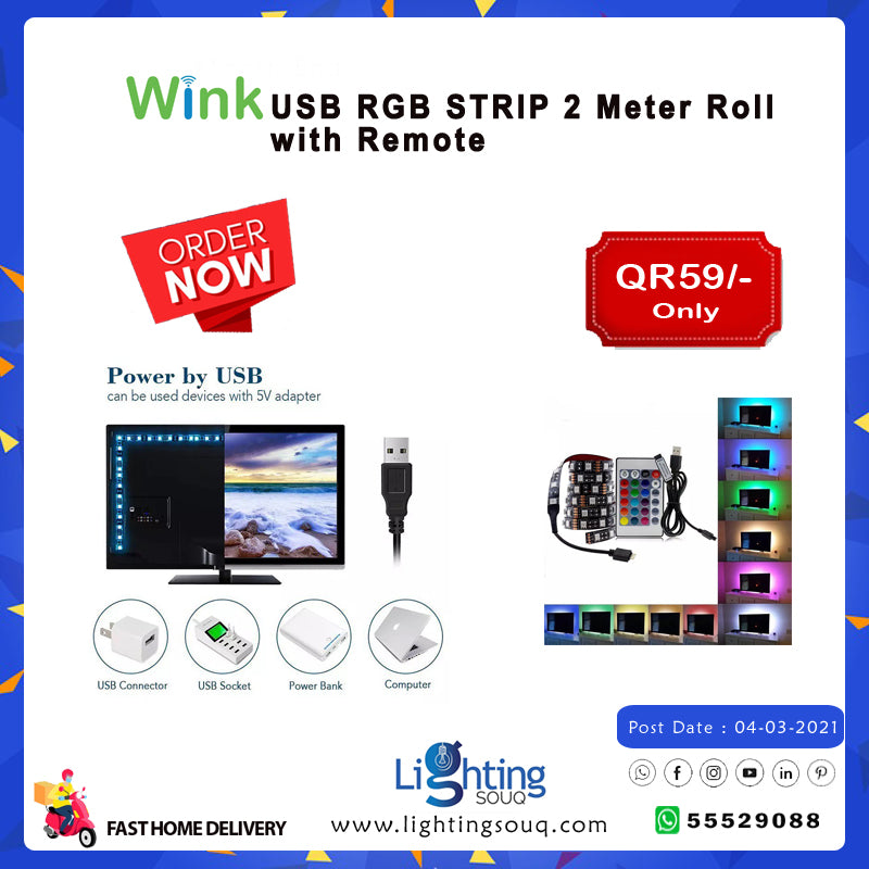 Wink USB RGB LED Strip 2M with Remote