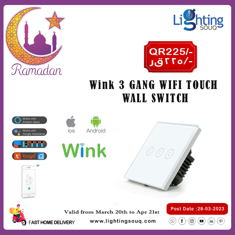 Wink 3 Gang WiFi Touch Wall Switch, Glass Touch Smart Switch