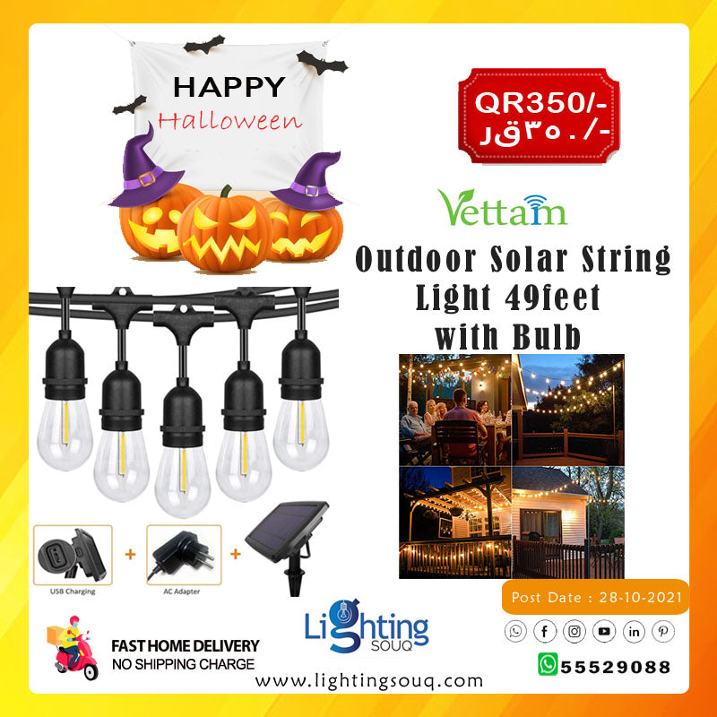 Vettam Outdoor Solar String Light 49ft, Long Weatherproof Solar Festoon Lights