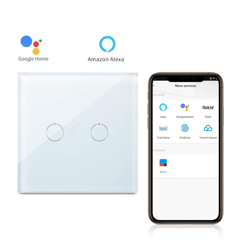 Wink 2 Gang WiFi Touch Wall Switch, App and Voice Controlled Glass Switch