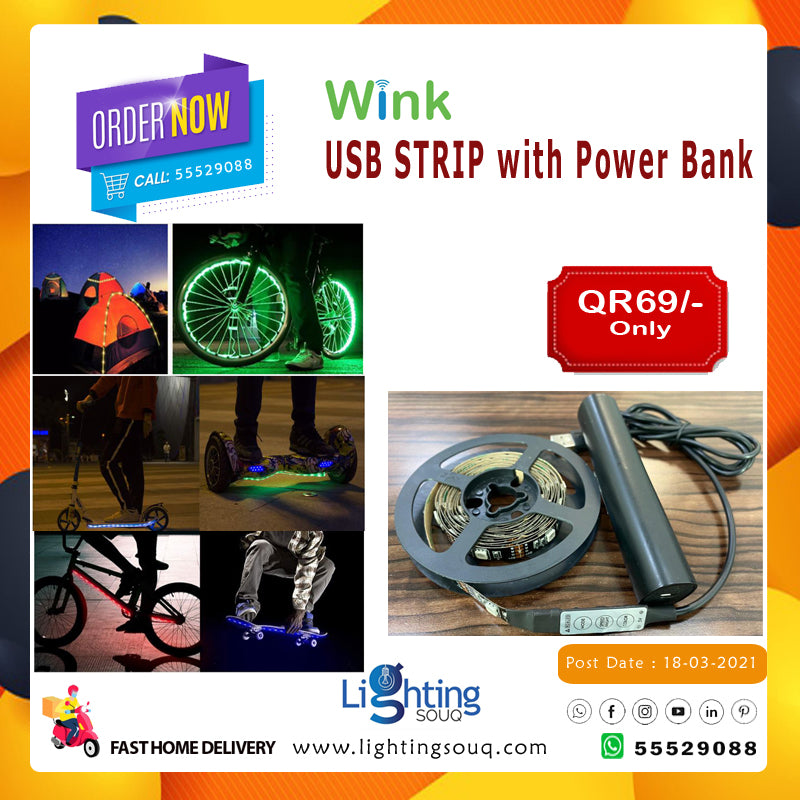 Wink USB LED Strip with Power Bank, Portable Cordless Accent Lighting