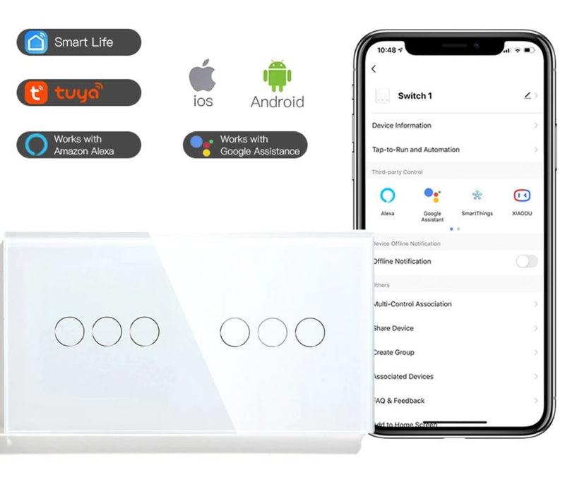 Wink 6 Gang WiFi Smart Switch 1000W, App and Voice Controlled Wall Switch