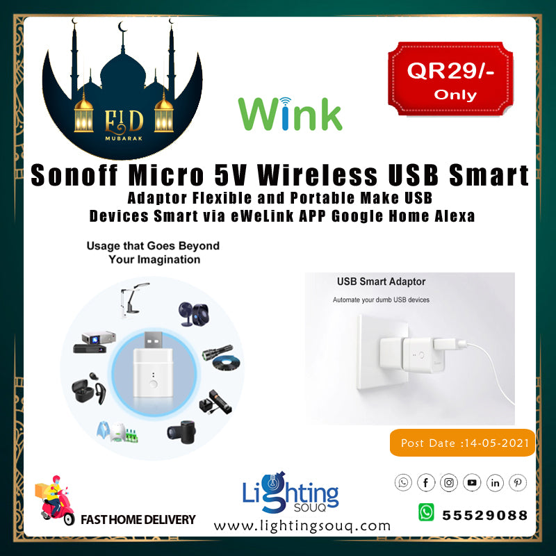 Sonoff Micro 5V Wireless USB Smart Adaptor, App-Controlled USB Switch