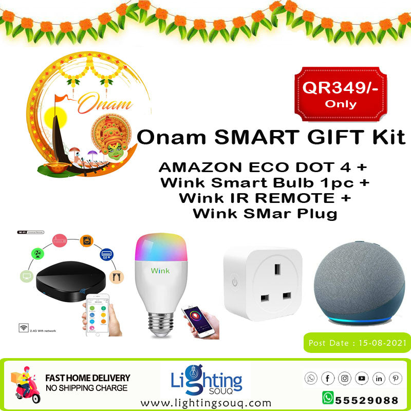 Onam Smart Gift Kit, Amazon Echo Dot 4 with Wink Smart Home Device