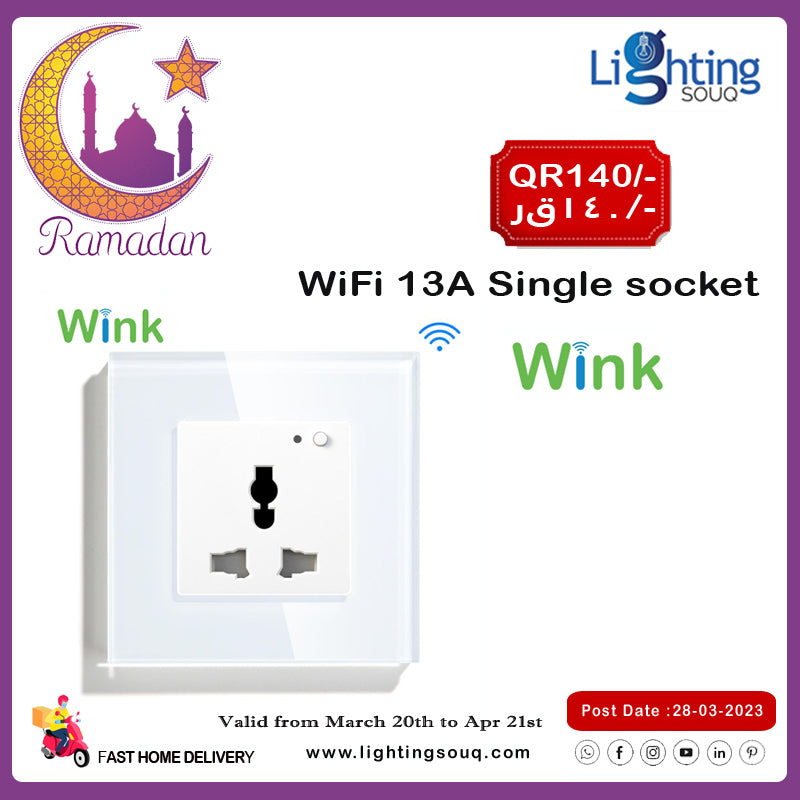 Wink WiFi 13A Single Wall Socket, App and Voice Controlled Smart Socket