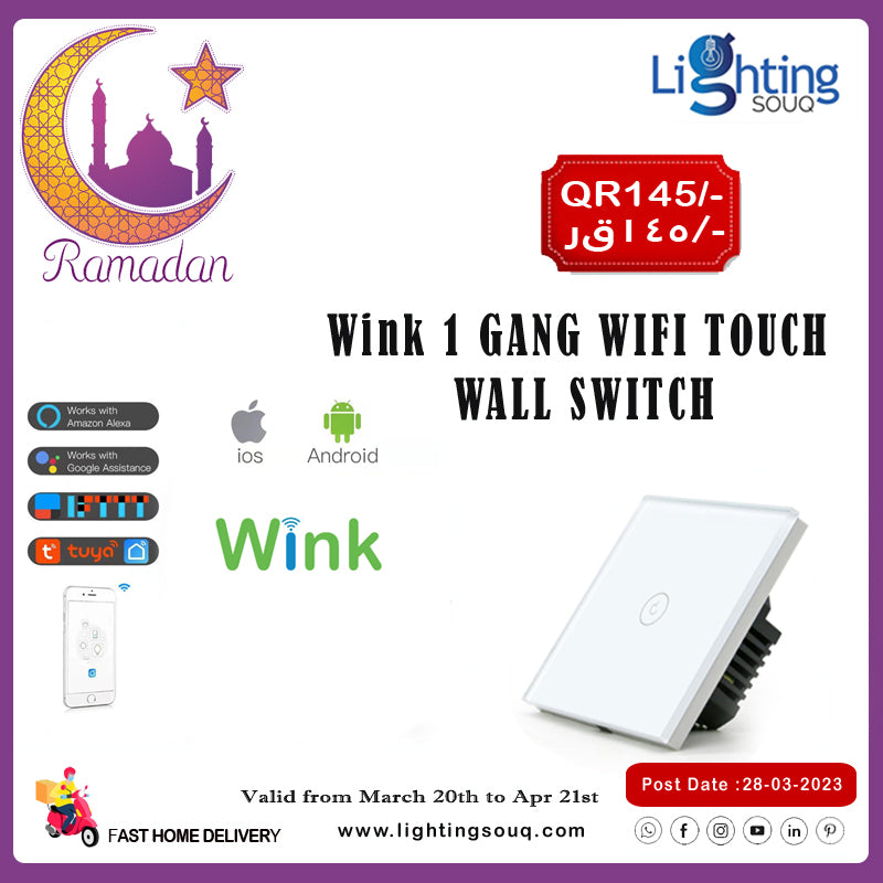 Wink 1 Gang WiFi Touch Wall Switch, Glass Touch Smart Switch