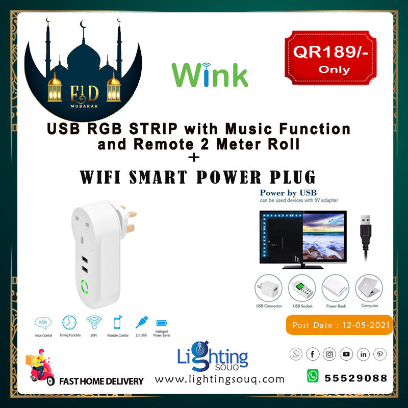 Wink USB LED Strip 2M with WiFi Smart Power Plug Bundle, App-Controlled Lighting Kit