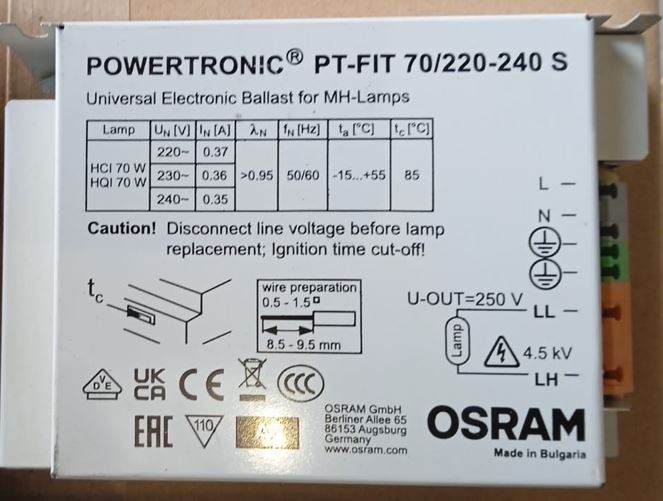 Osram POWERTRONIC PT-FIT 70W 220-240V HID Ballast