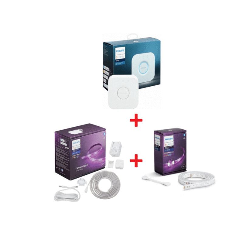 Philips Hue Bridge with Lightstrip Plus V4 2M Base Kit, White and Colour Ambiance, Zigbee