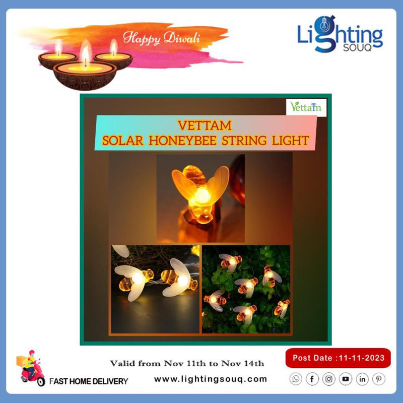 Vettam Solar Honey Bee String Light, Decorative Outdoor Fairy Lights