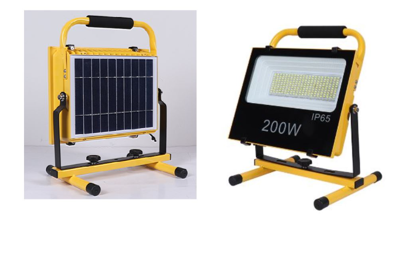 Vettam 200W IP65 All-in-One Solar Rechargeable Flood Light, Integrated Panel and Battery