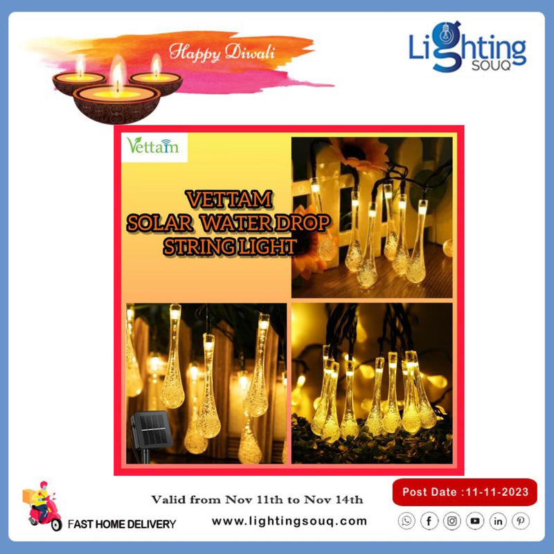 Vettam Solar Waterdrop String Light, Solar Decorative Fairy Lights for Indoor and Outdoor