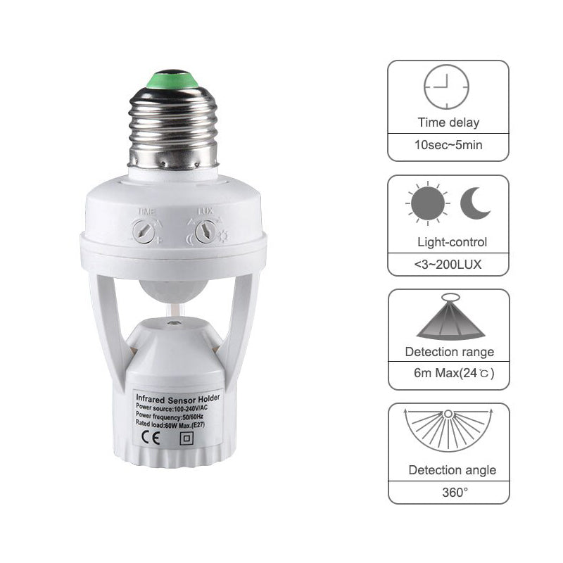 E27 Lamp Holder with Built-In Motion Sensor, Automatic On/Off Bulb Adapter