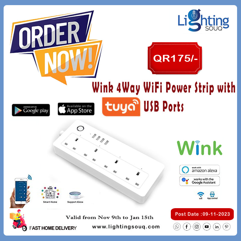 Wink WiFi Smart Power Strip 4-Way with 4 USB, App and Voice Control