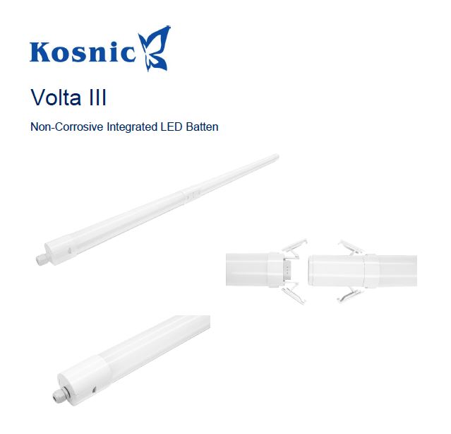 Kosnic Volta III 4ft LED Batten 36W IP65, Non-Corrosive, CCT Switchable, Weatherproof