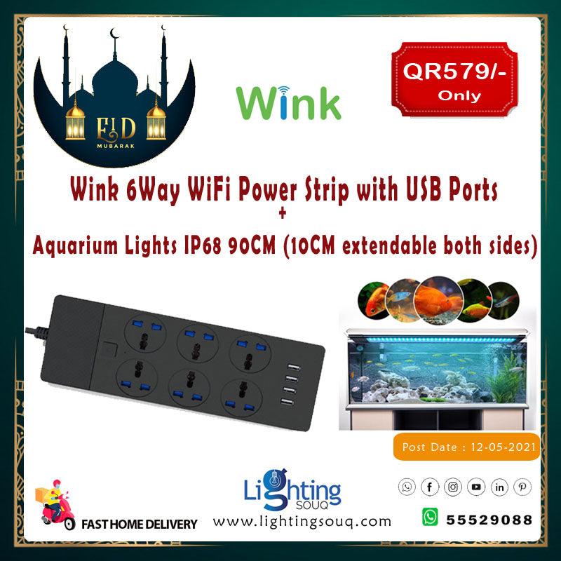 Aquarium LED Light 90cm with 6-Way Power Strip Bundle, Fish Tank Lighting Kit