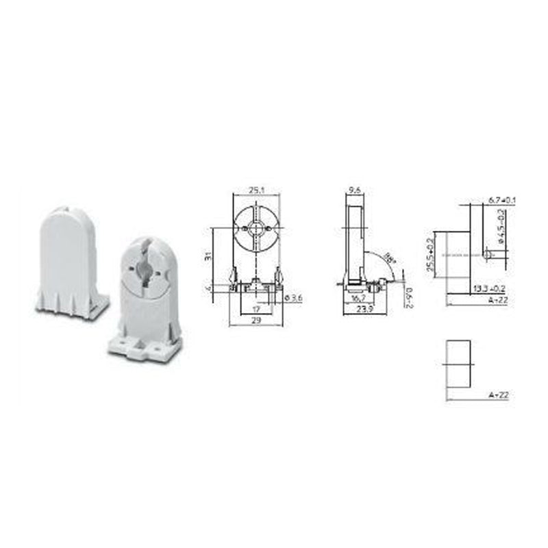 VS G13 Lamp Holder, Polycarbonate Socket for T8 fluorescent and LED tubes