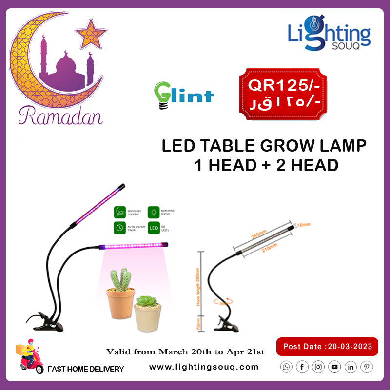 Glint LED Table Grow Light 2 Head Plus 1 Head