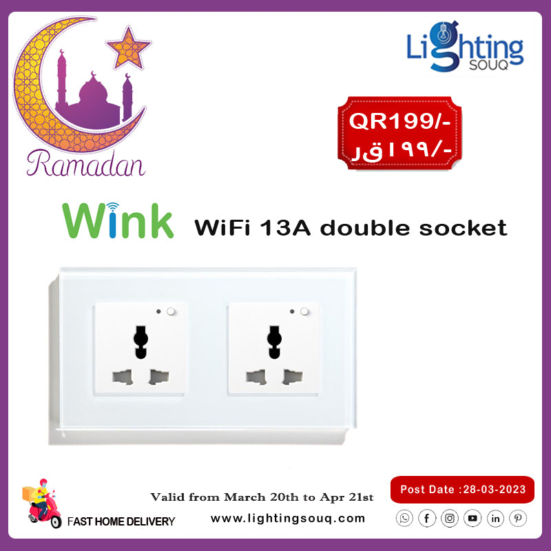 Wink WiFi 13A Double Wall Socket, App and Voice Controlled Smart Socket