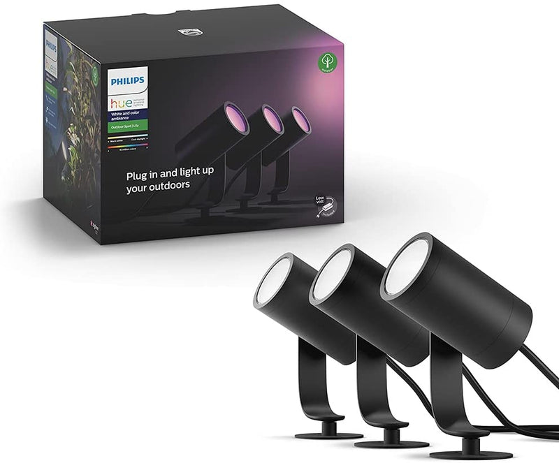 Philips Hue Lily Outdoor Spot Light Base Kit, 3x8W, White and Colour Ambiance, Smart