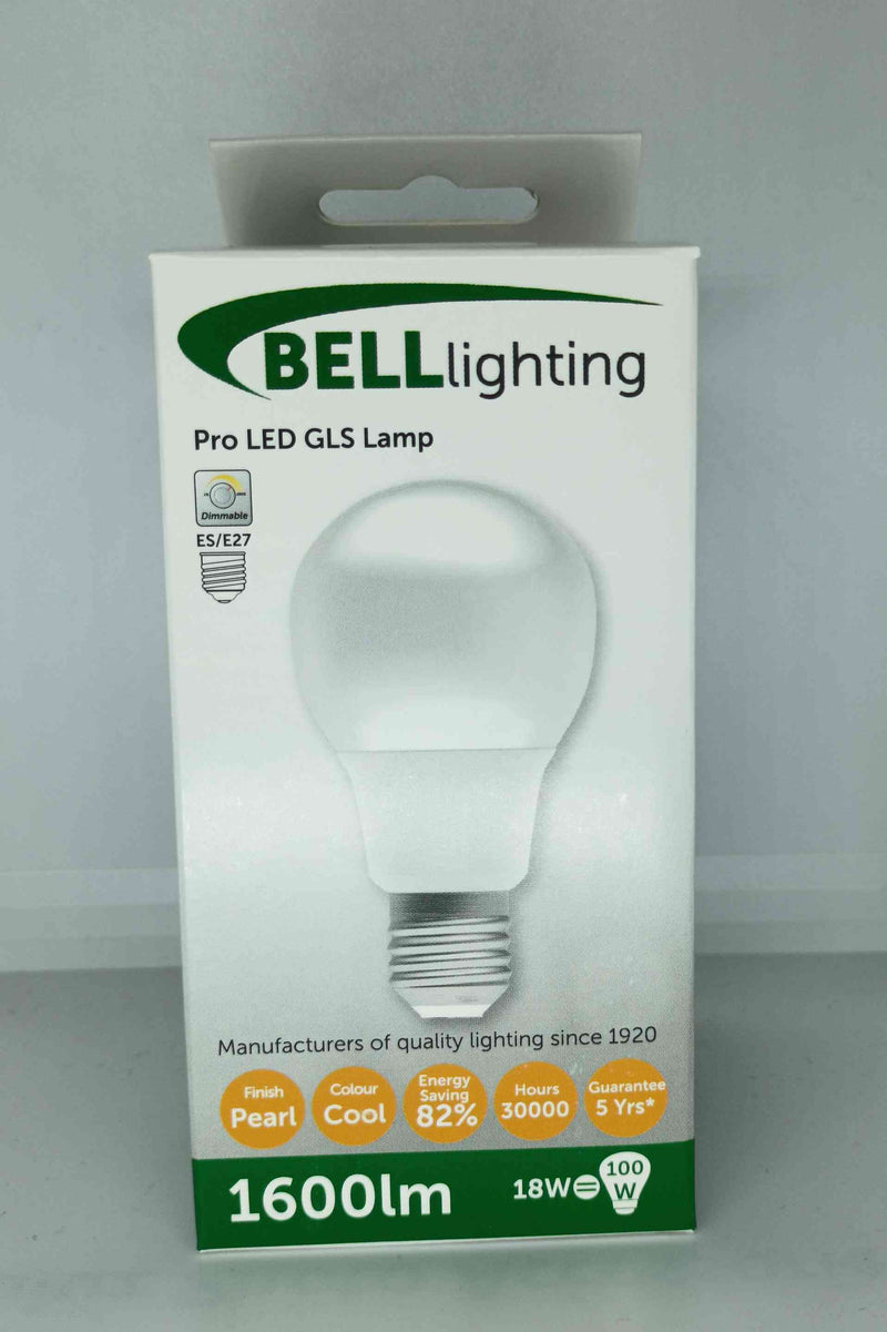 Bell Lighting LED GLS Pearl Bulb 18W, 4000K Cool White, Dimmable, High-Output