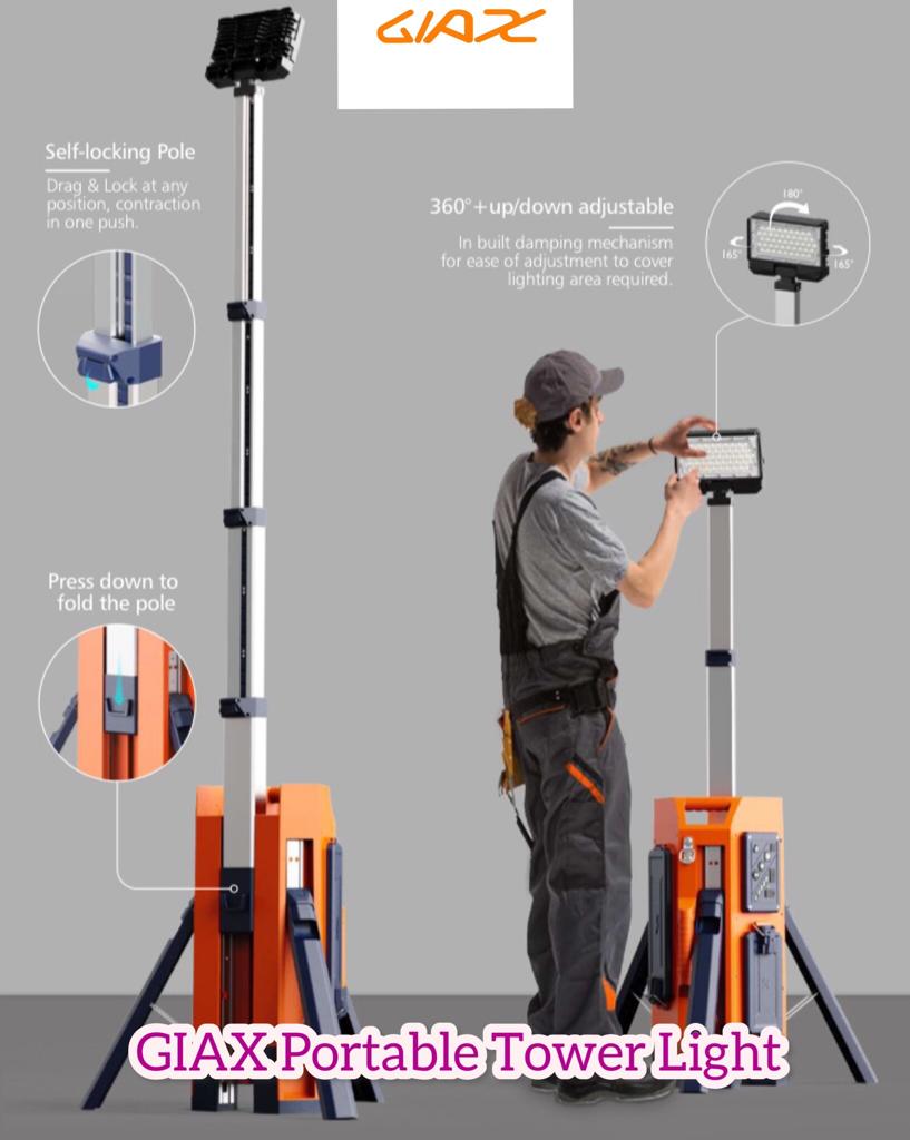 GIAX Portable Tower Light, Robust Bespoke High-Output Site Tower Light