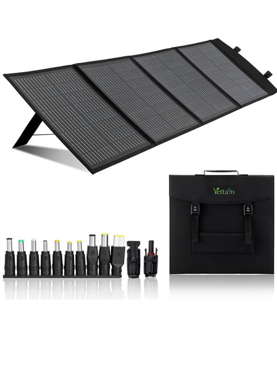 Vettam 200W 12V Foldable Solar Panel, Monocrystalline, Portable Off-Grid Charging