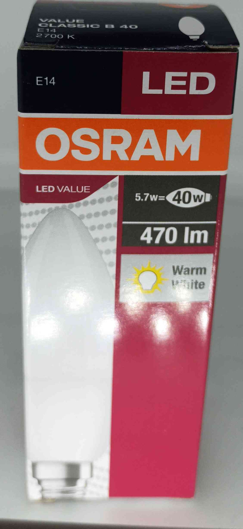 OSRAM LED Candle Bulb 5.7W E14, 220-240V, Warm White, Energy-Saving
