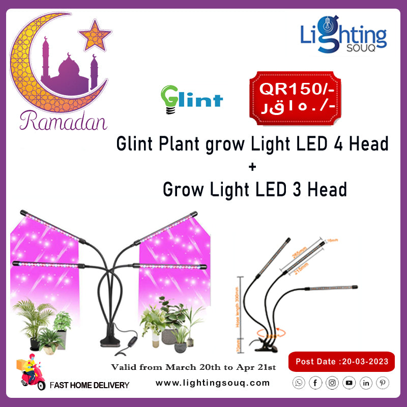 Glint LED Grow Light 4 Head Plus 3 Head