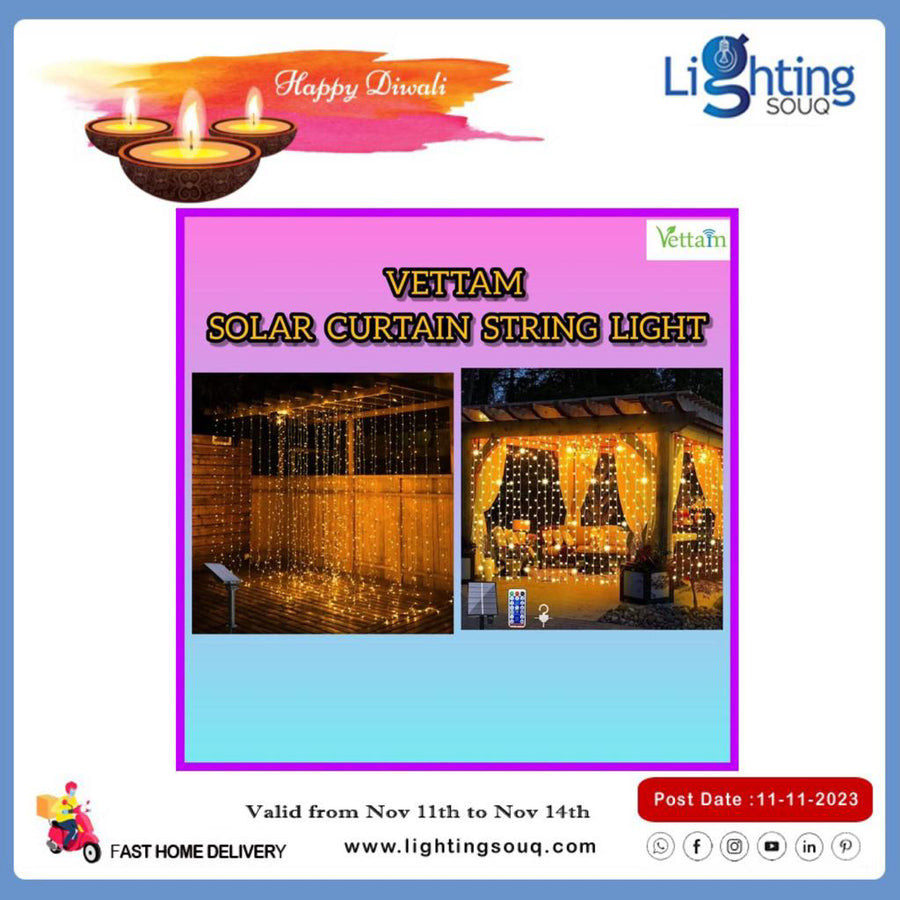 Vettam Solar Curtain String Light, Solar Decorative Fairy Lights for Indoor and Outdoor