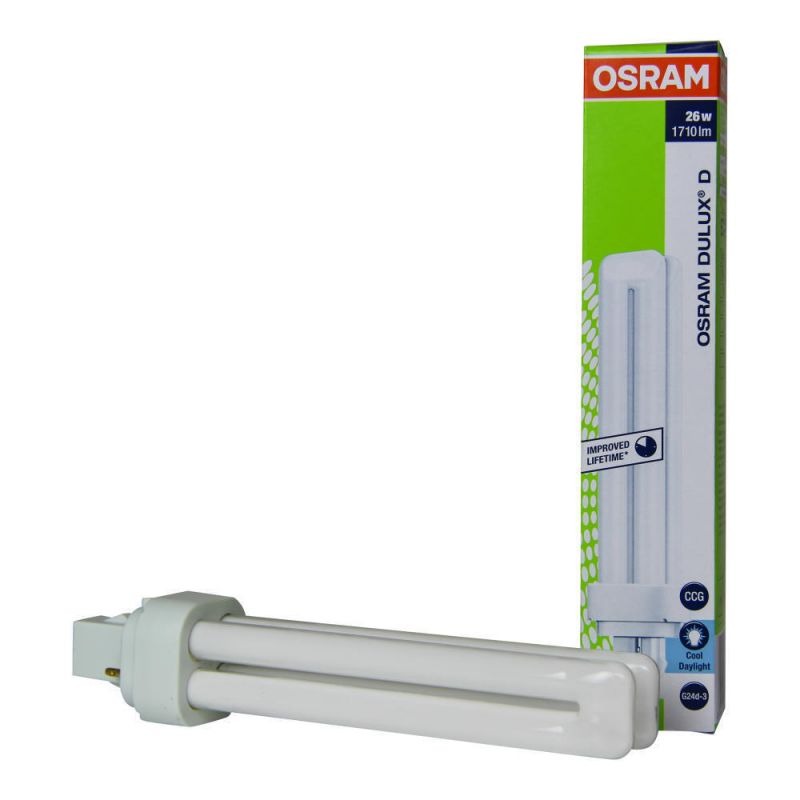 OSRAM DULUX D 26W 865 G24d-3, Compact Fluorescent, 6500K Daylight, 1710lm, 2-Pin