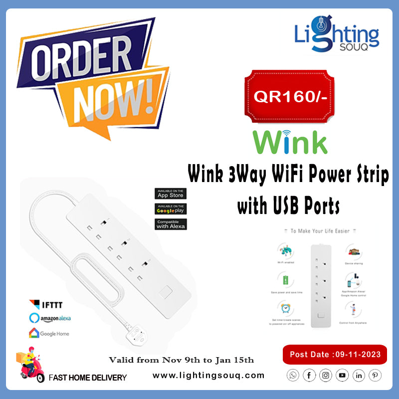Wink WiFi Smart Power Strip 3-Way with 2 USB, App and Voice Control