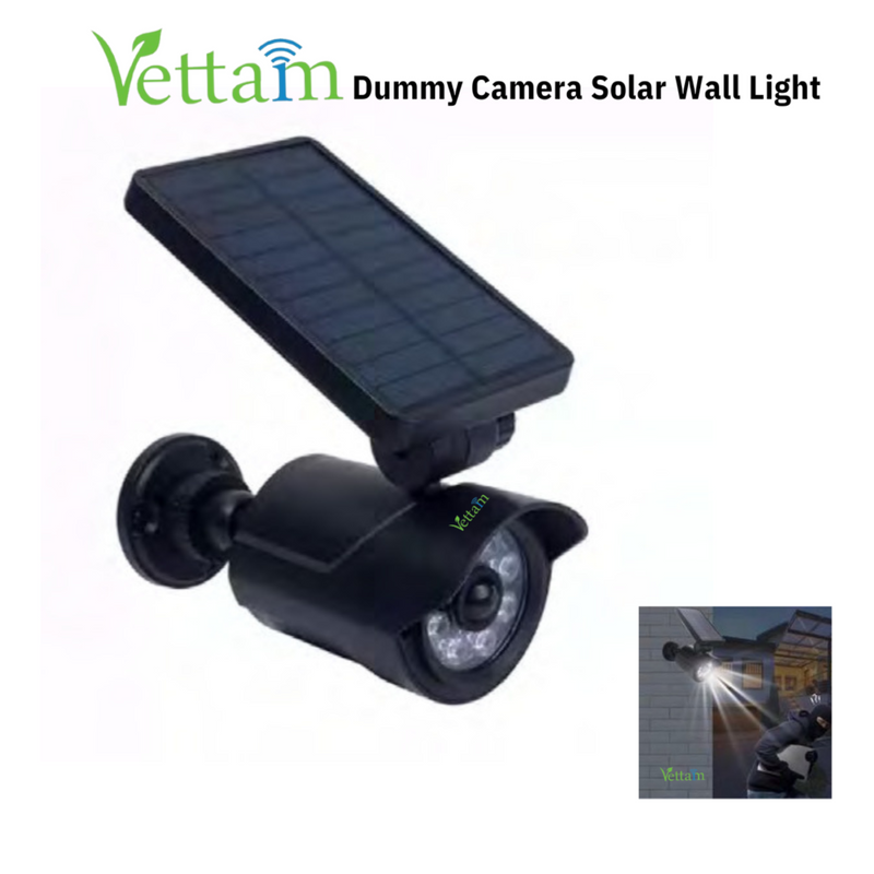 Vettam Dummy Camera Solar Wall Light, 8 Cool-White LEDs, Deterrent Security Light