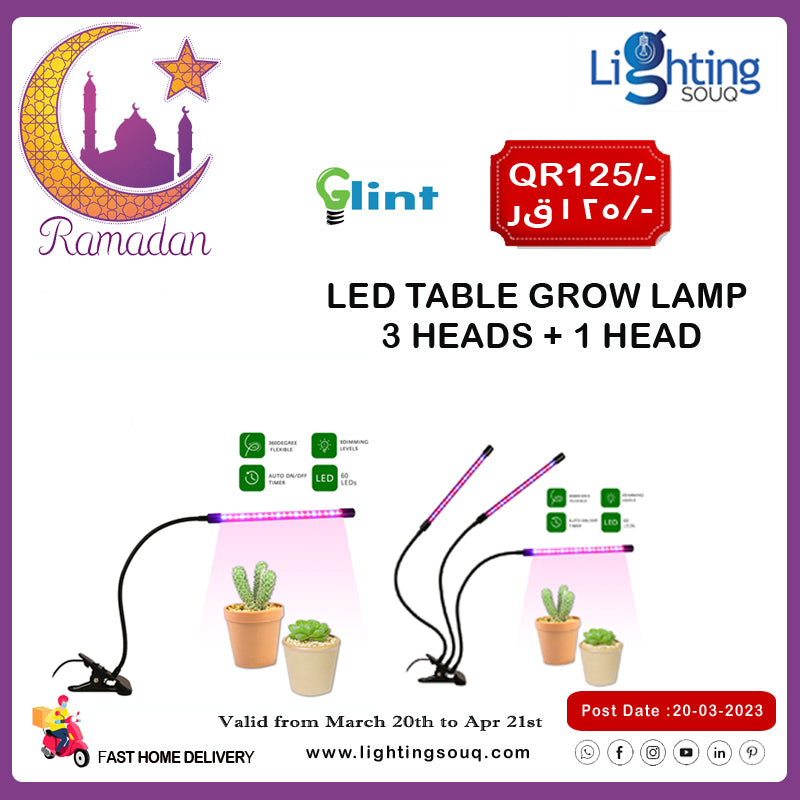 Glint LED Table Grow Light 3 Head Plus 1 Head