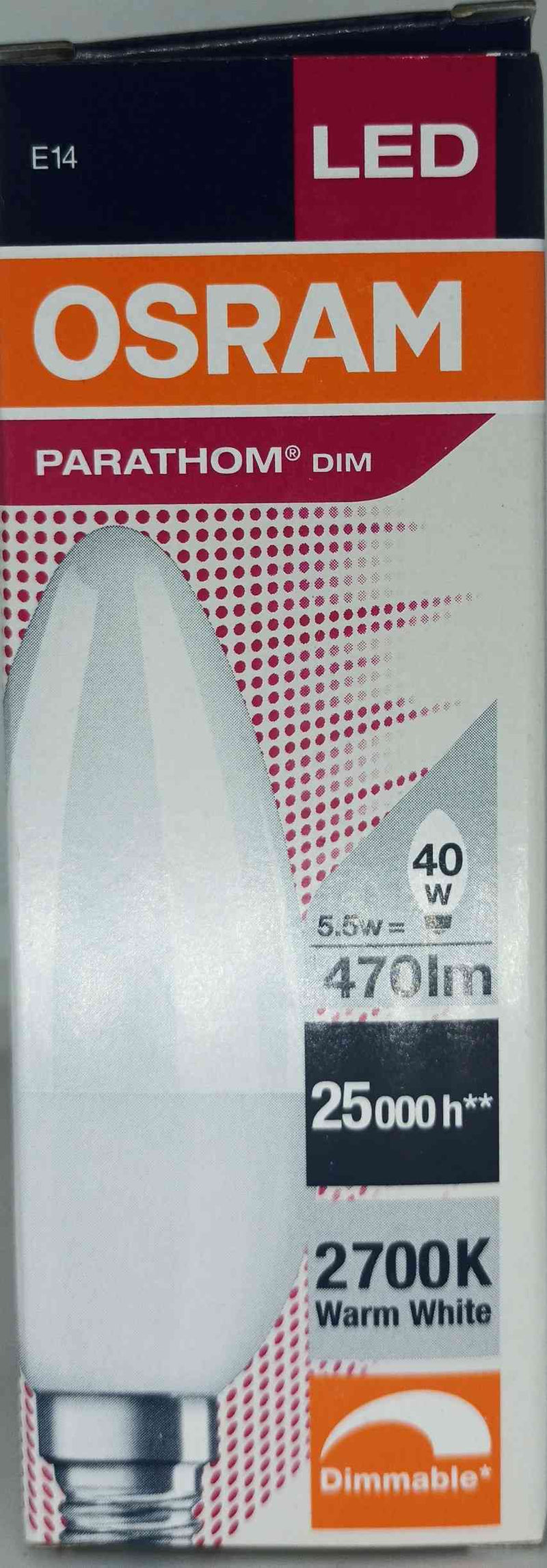 OSRAM PARATHOM LED Candle Bulb 5.5W E14, 2700K Warm White, Dimmable