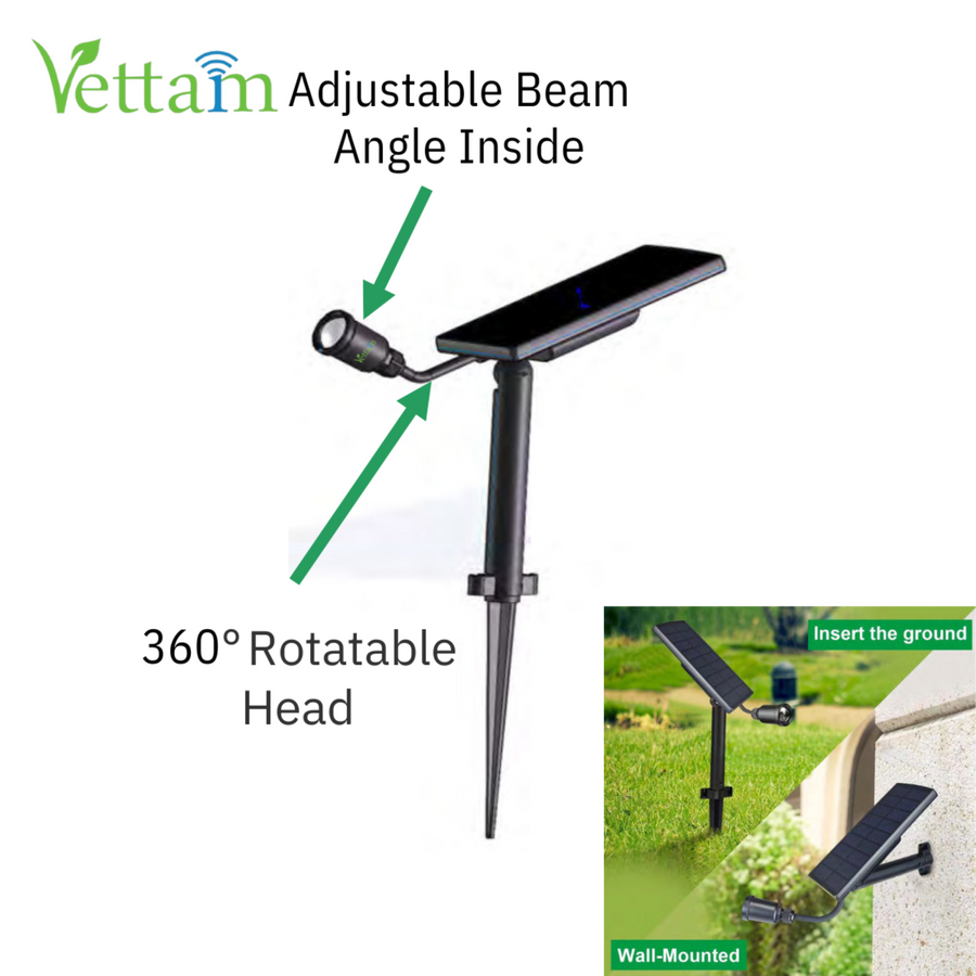 Vettam Rotatable Head Solar Spike Garden and Wall Light, LiFePO4 Battery