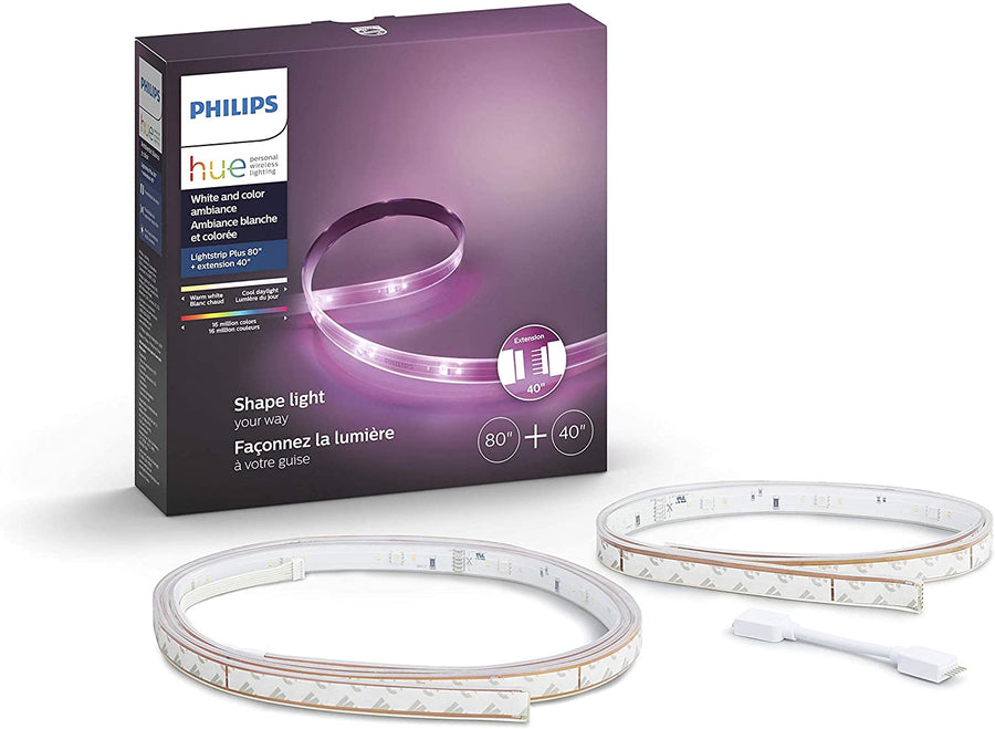 Philips Hue Lightstrip Plus Bundle, 2M Base Kit with 1M Extension, White and Colour Ambiance