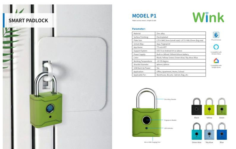 Wink Smart Padlock, Keyless Fingerprint and App Padlock