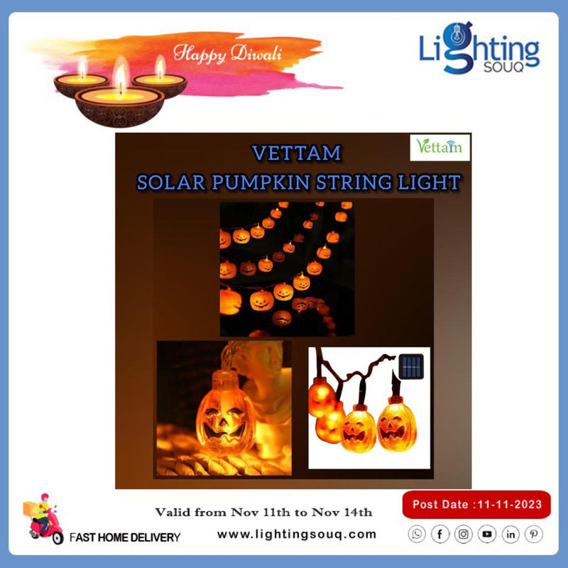 Vettam Solar Pumpkin String Light, Decorative Outdoor Fairy Lights