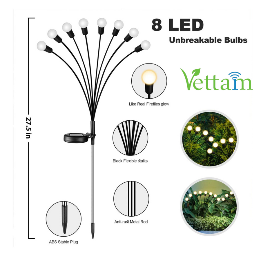 Vettam Solar Firefly Light, 8 Heads Warm White, IP65 Waterproof Decorative Garden Light