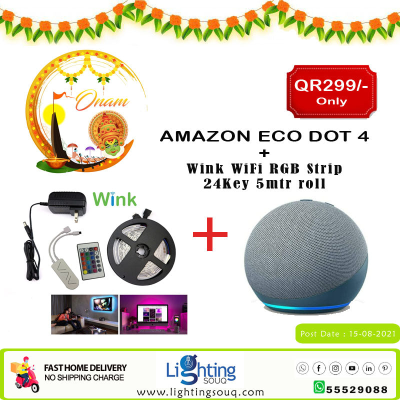 Amazon Echo Dot 4 with Wink WiFi Smart RGB LED Strip 5M Bundle, Voice-Controlled Lighting Kit