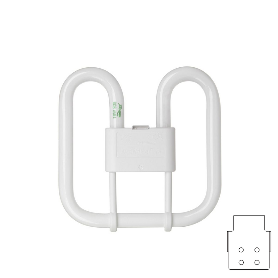 GE 2D Lamp 16W 840 GR10q, 4000K Cool White, 4-Pin, Square 2D Compact Fluorescent
