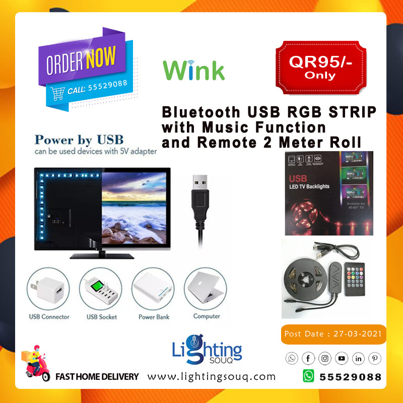 Wink TV Backside Bluetooth LED Strip 2M, App-Controlled RGB TV Bias Lighting