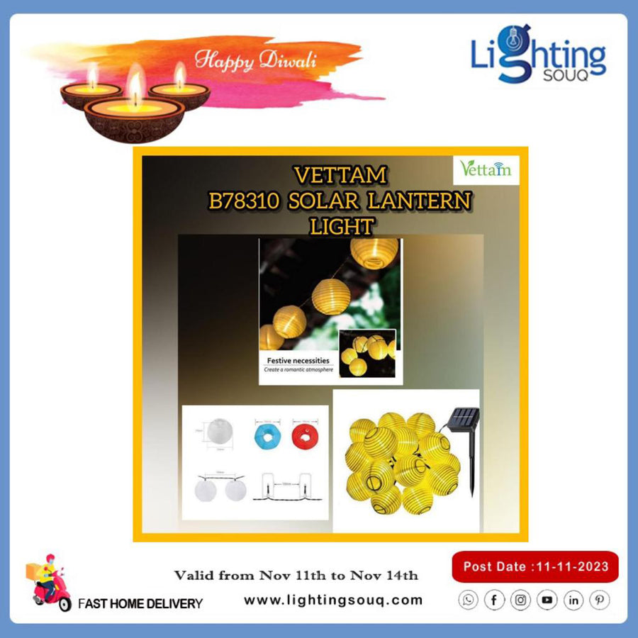 Vettam B78310 Solar Lantern Light, Portable Decorative Outdoor Lantern