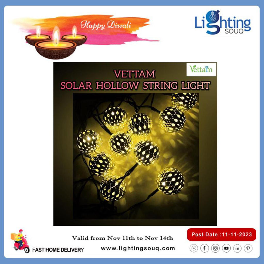 Vettam Solar Hollow Ball String Light, Solar Decorative Fairy Lights for Indoor and Outdoor