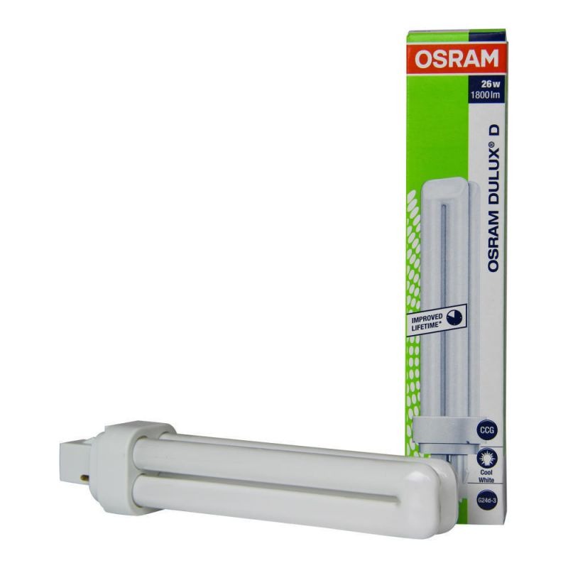 OSRAM DULUX D 26W 840 G24d-3, Compact Fluorescent, 4000K Cool White, 1800lm, 2-Pin