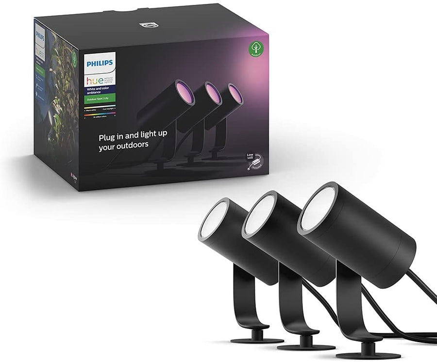 Philips Hue Lily Outdoor Spot Light Base Kit, 3x8W, White and Colour Ambiance, Smart
