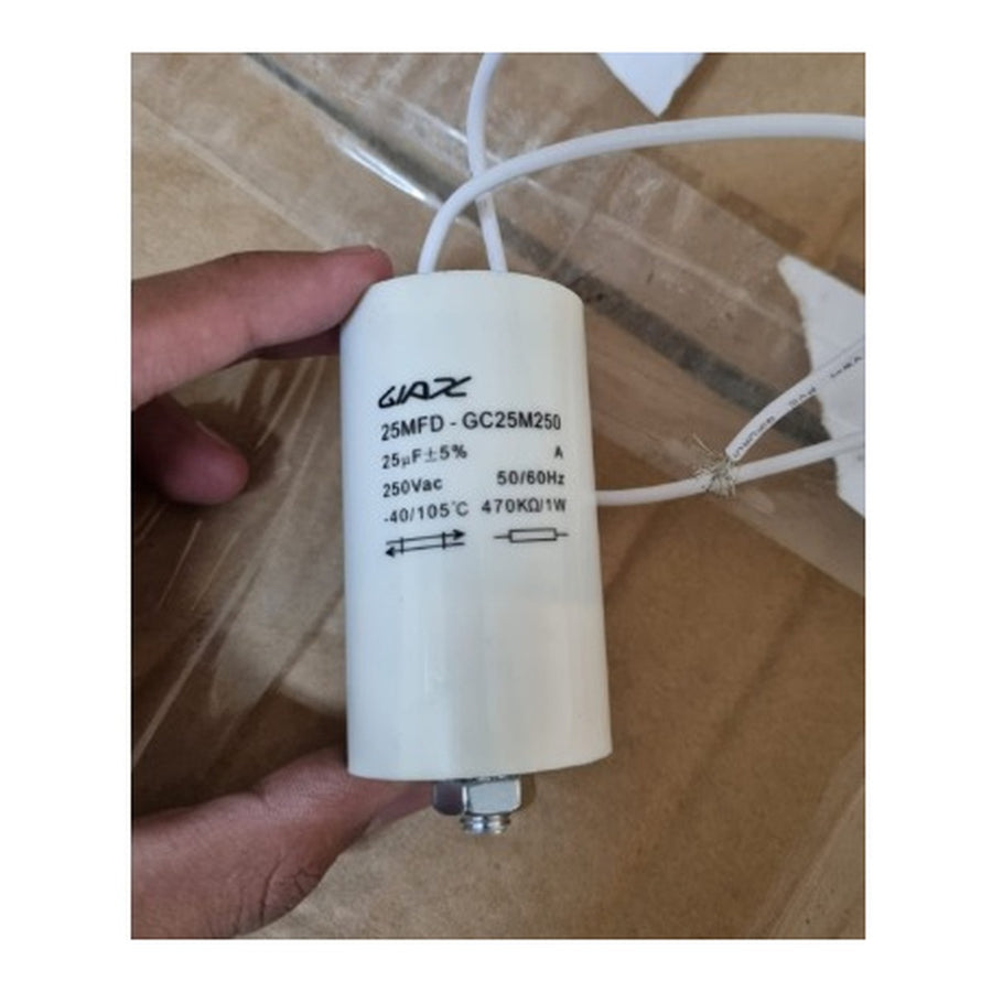 Giax BB24 25uF 250V run capacitor, GC25M250, 25MFD ±5%, 50/60Hz